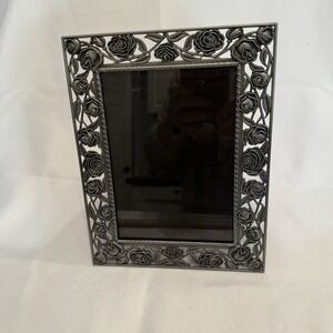 Vintage Silver Filigree Metal 7x9 Photo Frame Floral Ornate Wedding Decor VTG